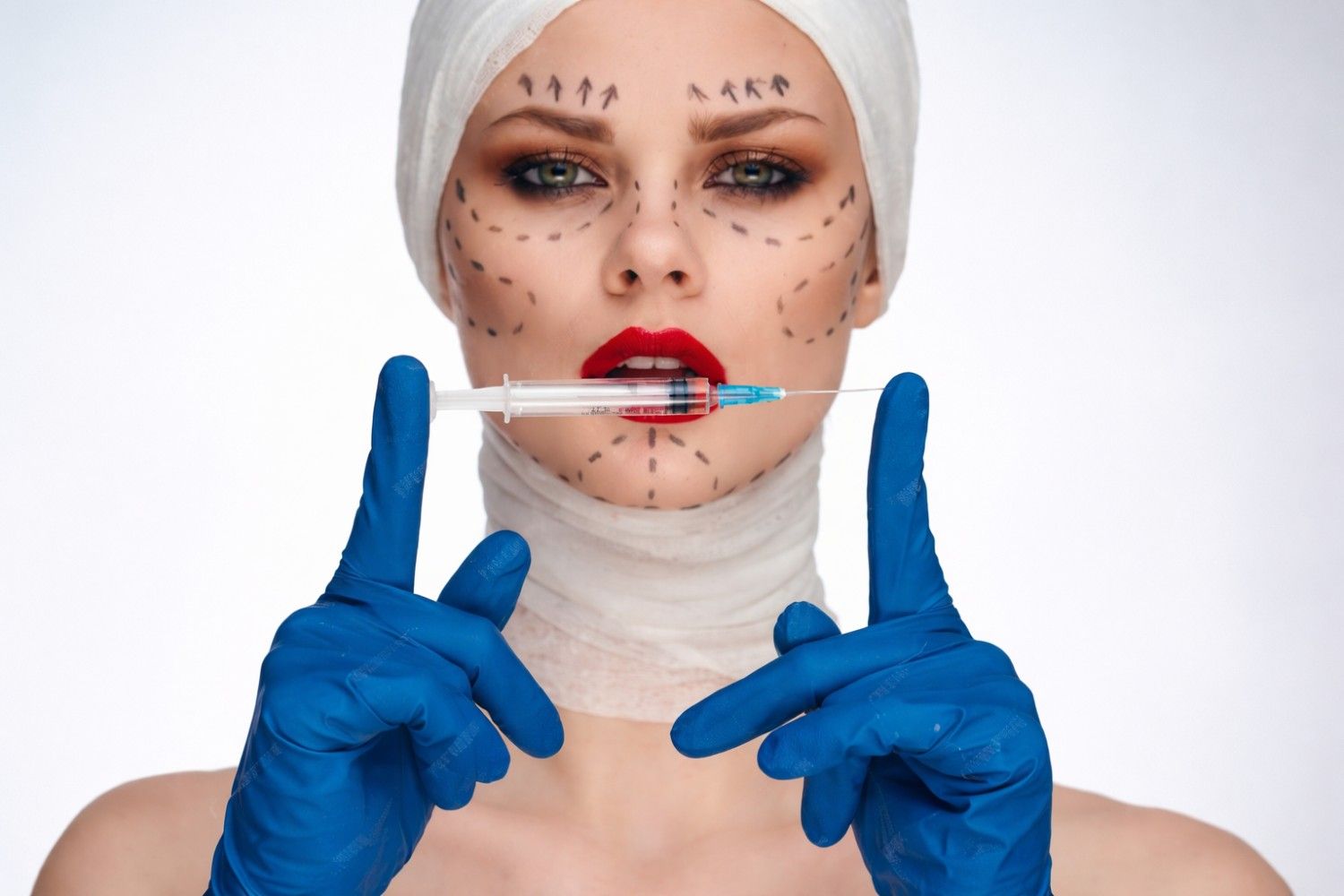 Woman with facial mapping marks preparing for Morpheus8 microneedling and skin tightening treatment