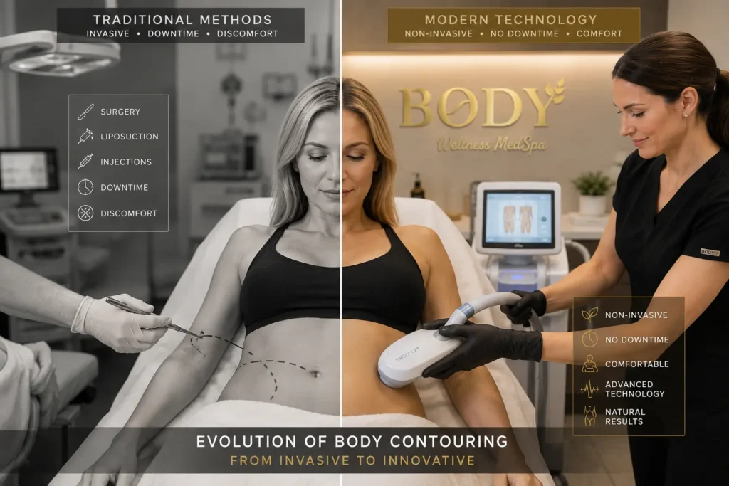 Traditional and modern body contouring treatment comparison
