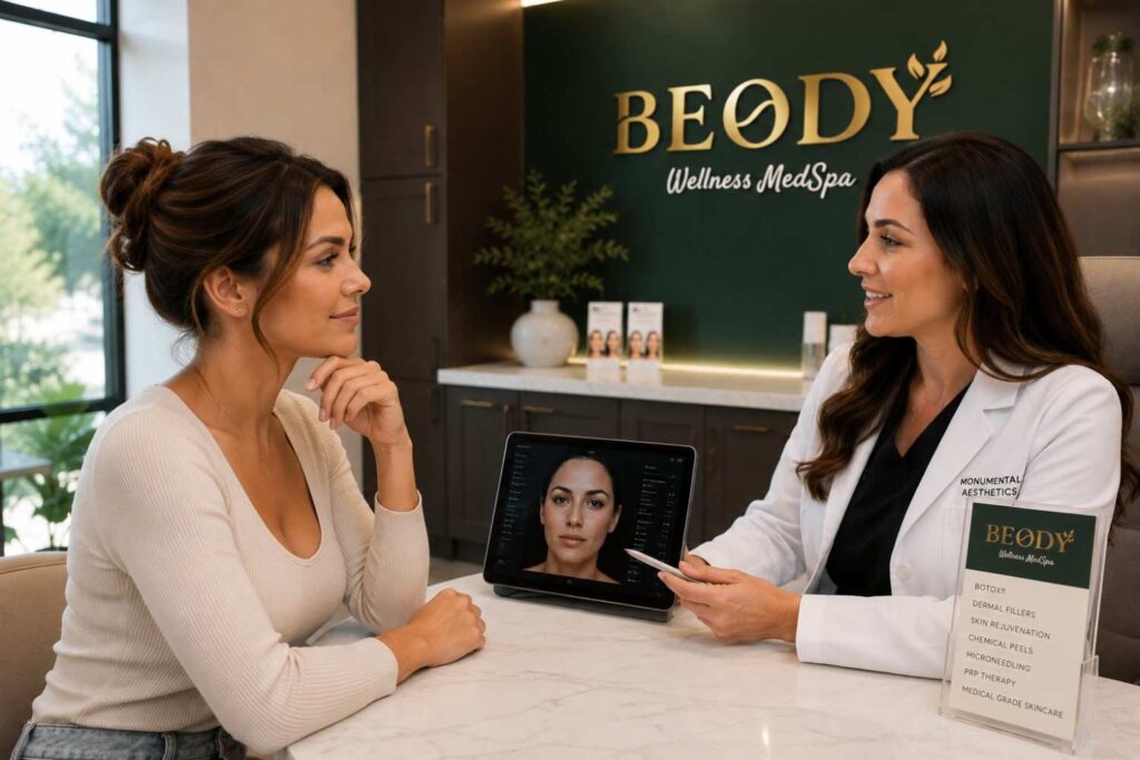 “Professional facial aesthetics consultation at a luxury med spa in Monument CO with personalized skin treatment planning